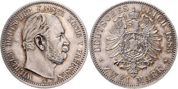 2 Mark Reino de Prusia (1701-1918) Plata Wilhelm I, German Emperor (1797-1888)