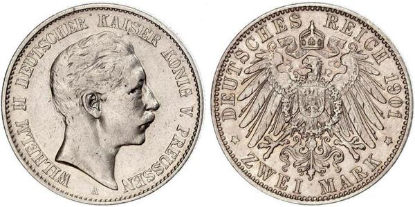 2 Mark Reino de Prusia (1701-1918) Plata Wilhelm II, German Emperor (1859-1941)