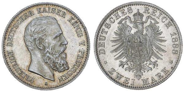 2 Mark Reino de Prusia (1701-1918) Plata Federico III de Alemania (1831-1888)