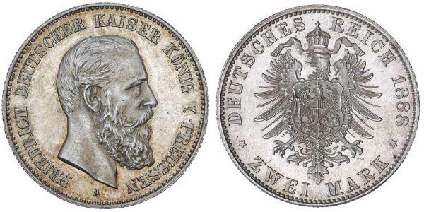 2 Mark Reino de Prusia (1701-1918) Plata Federico III de Alemania (1831-1888)