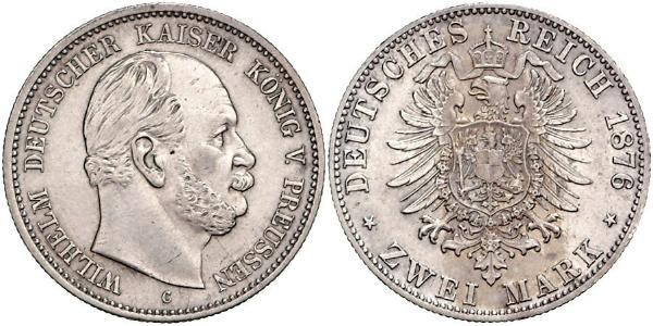 2 Mark Reino de Prusia (1701-1918) Plata Wilhelm I, German Emperor (1797-1888)