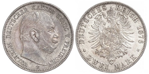 2 Mark Reino de Prusia (1701-1918) Plata Wilhelm I, German Emperor (1797-1888)