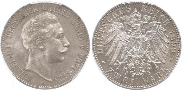 2 Mark Reino de Prusia (1701-1918) Plata Wilhelm II, German Emperor (1859-1941)