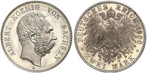 2 Mark Reino de Sajonia (1806 - 1918) Plata Alberto I de Sajonia