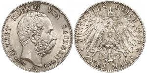 2 Mark Reino de Sajonia (1806 - 1918) Plata Alberto I de Sajonia