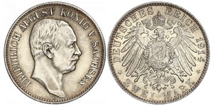 2 Mark Reino de Sajonia (1806 - 1918) Plata Federico Augusto III de Sajonia (1865-1932)