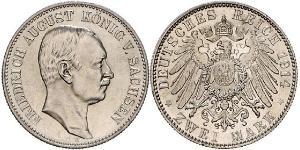 2 Mark Reino de Sajonia (1806 - 1918) Plata Federico Augusto III de Sajonia (1865-1932)