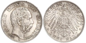 2 Mark Reino de Sajonia (1806 - 1918) Plata Alberto I de Sajonia