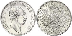 2 Mark Reino de Sajonia (1806 - 1918) Plata Federico Augusto III de Sajonia (1865-1932)