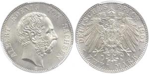 2 Mark Reino de Sajonia (1806 - 1918) Plata Alberto I de Sajonia