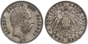 2 Mark Reino de Sajonia (1806 - 1918) Plata Alberto I de Sajonia