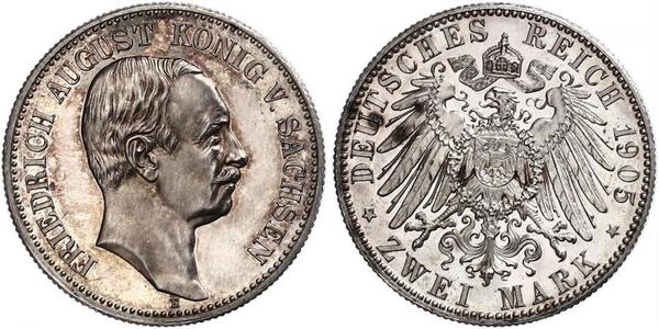 2 Mark Reino de Sajonia (1806 - 1918) Plata Federico Augusto III de Sajonia (1865-1932)