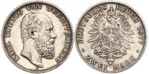 2 Mark Reino de Wurtemberg (1806-1918) Plata Carlos I de Wurtemberg