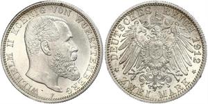 2 Mark Reino de Wurtemberg (1806-1918) Plata Wilhelm II, German Emperor (1859-1941)