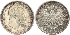 2 Mark Reino de Wurtemberg (1806-1918) Plata Wilhelm II, German Emperor (1859-1941)