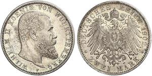 2 Mark Reino de Wurtemberg (1806-1918) Plata Wilhelm II, German Emperor (1859-1941)