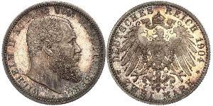 2 Mark Reino de Wurtemberg (1806-1918) Plata Wilhelm II, German Emperor (1859-1941)