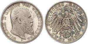 2 Mark Reino de Wurtemberg (1806-1918) Plata Wilhelm II, German Emperor (1859-1941)