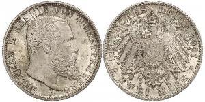 2 Mark Reino de Wurtemberg (1806-1918) Plata Wilhelm II, German Emperor (1859-1941)