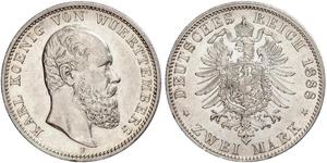 2 Mark Reino de Wurtemberg (1806-1918) Plata Carlos I de Wurtemberg