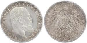 2 Mark Reino de Wurtemberg (1806-1918) Plata Wilhelm II, German Emperor (1859-1941)