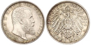 2 Mark Reino de Wurtemberg (1806-1918) Plata Wilhelm II, German Emperor (1859-1941)