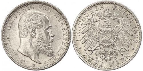 2 Mark Reino de Wurtemberg (1806-1918) Plata Wilhelm II, German Emperor (1859-1941)