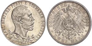 2 Mark Schwarzburgo-Sondershausen (1599-1920) Plata 