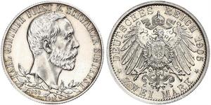 2 Mark Schwarzburgo-Sondershausen (1599-1920) Plata 