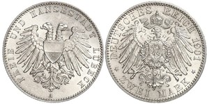 2 Mark Free City of Lübeck Silber 