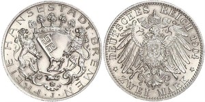 2 Mark Freie Hansestadt Bremen Silber 