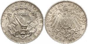 2 Mark Freie Hansestadt Bremen Silber 