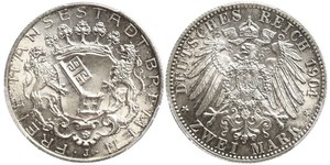 2 Mark Freie Hansestadt Bremen Silber 