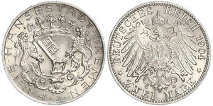 2 Mark Freie Hansestadt Bremen Silber 