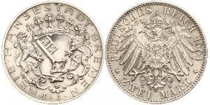 2 Mark Freie Hansestadt Bremen Silber 