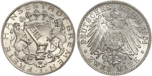 2 Mark Freie Hansestadt Bremen Silber 