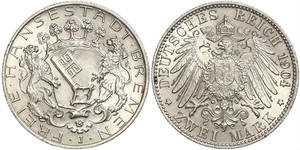 2 Mark Freie Hansestadt Bremen Silber 