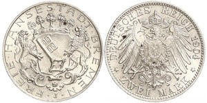 2 Mark Freie Hansestadt Bremen Silber 