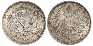 2 Mark Freie Hansestadt Bremen Silber 