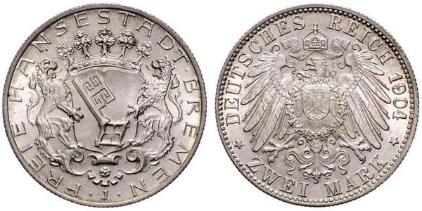 2 Mark Freie Hansestadt Bremen Silber 
