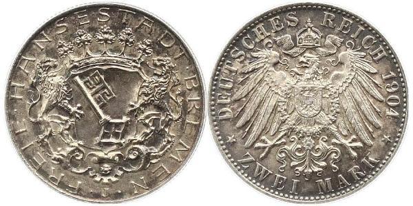 2 Mark Freie Hansestadt Bremen Silber 