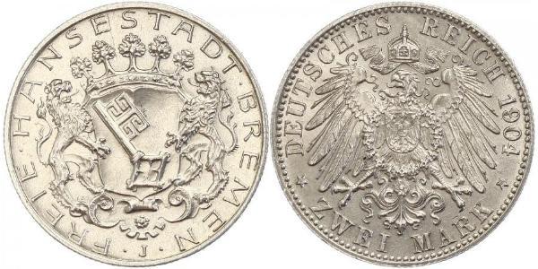 2 Mark Freie Hansestadt Bremen Silber 
