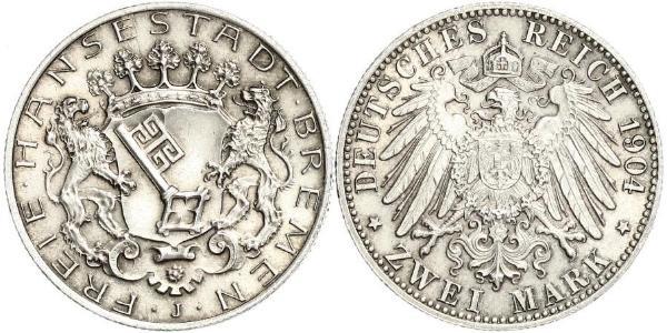 2 Mark Freie Hansestadt Bremen Silber 