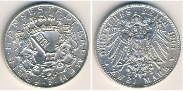 2 Mark Freie Hansestadt Bremen Silber 