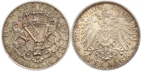 2 Mark Freie Hansestadt Bremen Silber 