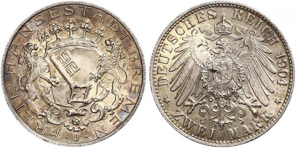 2 Mark Freie Hansestadt Bremen Silber 