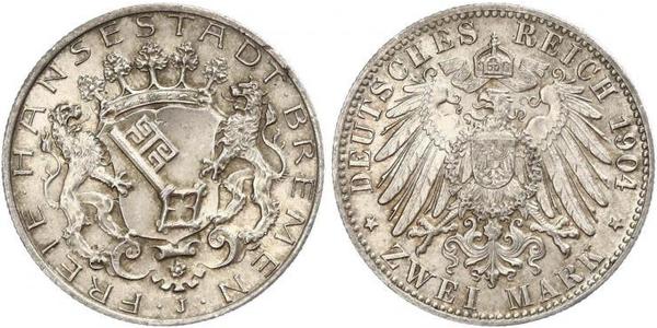2 Mark Freie Hansestadt Bremen Silber 