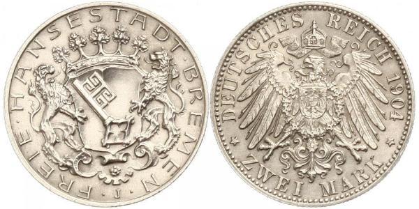 2 Mark Freie Hansestadt Bremen Silber 