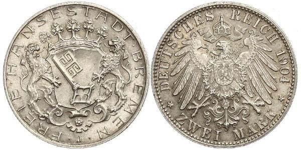 2 Mark Freie Hansestadt Bremen Silber 