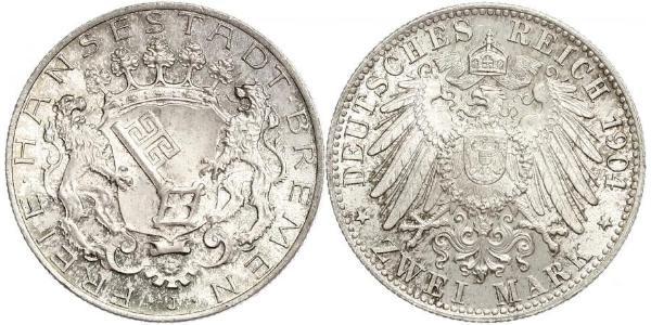 2 Mark Freie Hansestadt Bremen Silber 